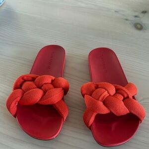 Rothy’s Bubble Chunky Fabric Slides in red Women